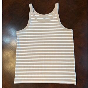 Gap Womens Tan White Striped Ribbed Tank Top Sleeveless Scoop Neck Size L